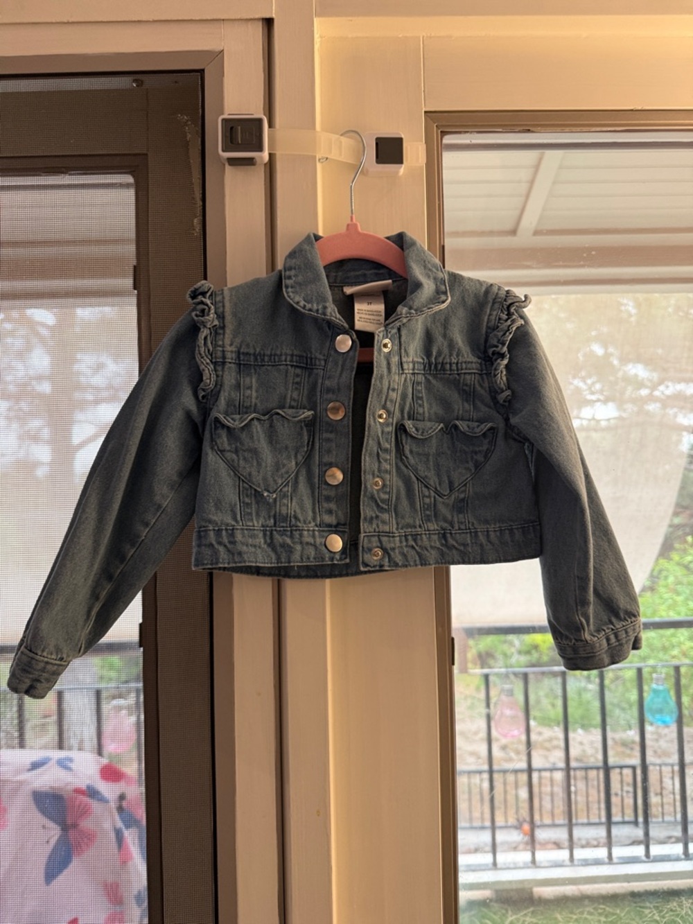 Little Lass Blue Denim Jacket with Heart Pockets